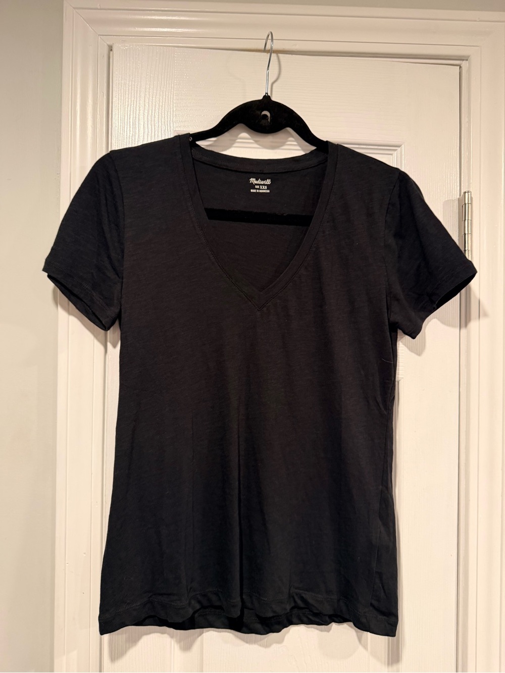 NWOT Madewell Size XXS Black V Neck Short Sleeve Slub Cotton Tee Shirt